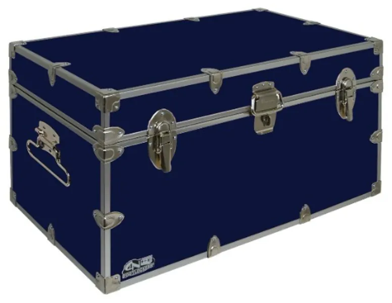 C&N Footlockers UnderGrad Storage Trunk - College Dorm Chest - Durable with Lid Stay - 32 x 18 x 16.5 Inches (Navy)