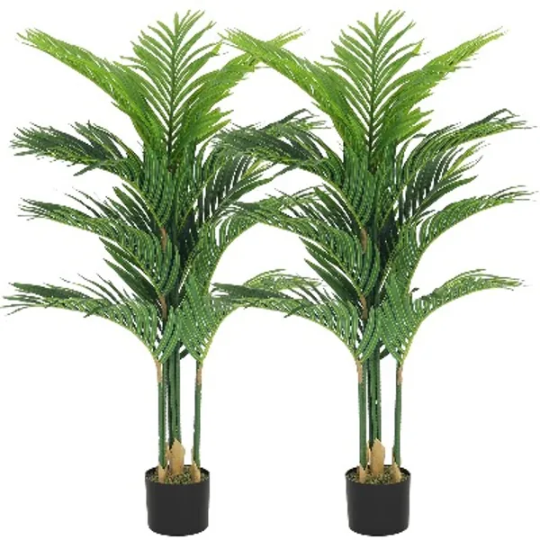 VIAGDO Artificial Areca Palm Tree 4ft Tall Fake Palm Tree Decor with 12 Trunks Faux Tropical Palm Silk Plant Potted Dypsis Lutescens Plants for Modern Home Office Floor Corner Decor Indoor, 2 Pack