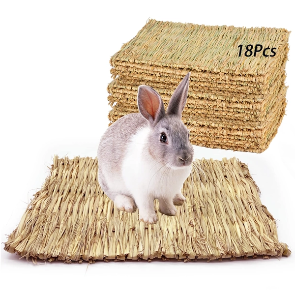 Tfwadmx 18 Pack Bunny Grass Mat Rabbit Natural Straw Woven Bed Small Animal Cages Hay Mats Sleeping Nesting Chewing for Guinea Pig Hamster Chinchilla Squirrel