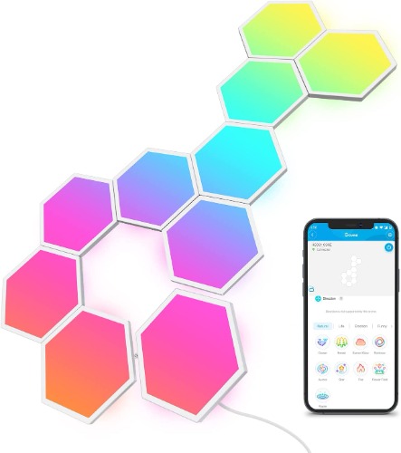 Govee Glide Hexa Light Panels, RGBIC LED Hexagon Wall Lights, Wi-Fi Smart Home Decor Creative Lights with Music Sync, Works with Alexa Google Assistant for Living Room, Bedroom, Gaming Rooms,10 Pack - 10 panels