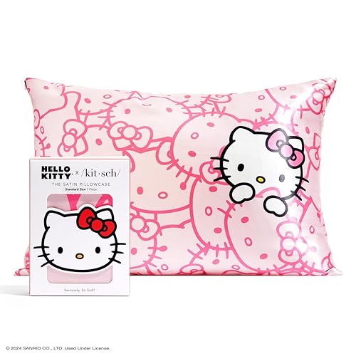 Kitsch Hello Kitty Satin Pillowcase with Zipper for Hair and Skin, Softer Than Silk Pillow Cases, Queen Pillow Covers, Machine Washable, Wrinkle-Free Satin Pillow Cases Standard Size, Pink Kitty Faces - 38. Pink Kitty Faces - Standard/Queen (1 Pack)