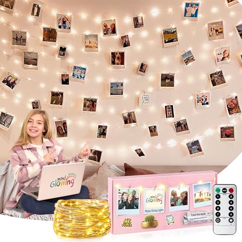 Mind-Glowing Photo Clip String Lights - Hanging Pictures Fairy Lights for Bedroom, Gifts for Teenage Girls 10-14 Year Old, Cute Room Decor for Teen Girls - Teen Girls Trendy Stuff (100 LED, 33 ft) - 100 LED - 33.0 ft.