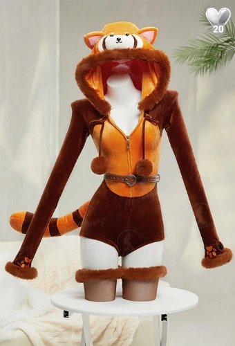 Red Panda Sexy Plush Homewear Lingerie Cosplay Furry Cute Romper with Tail and Belt
