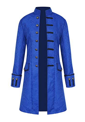 EFOFEI Herren Jacke Frack Steampunk Gothic Gehrock Uniform Mittelalter Steampunk Halloween Kostüme Mittelalter Renaissance Retro Uniform - 4XL - Blau