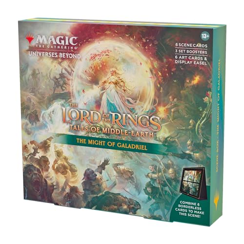 Magic: The Gathering Der Herr der Ringe: Geschichten aus Mittelerde Szenenbox – Die Macht von Galadriel (6 Szenenkarten, 6 Artwork-Karten, 3 Set Booster + Aufsteller) (Englische Version) - Scene Box - The Might of Galadriel
