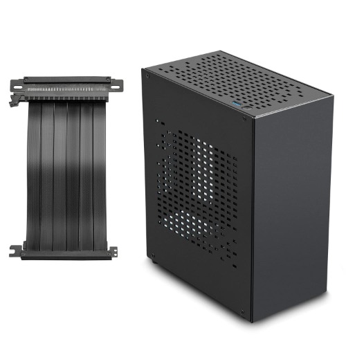 Aluminum Mini ITX Case with PCIe Riser, JOYJOM Mini PC Case, SFF Small Form Factor PC Case, TX Computer Gaming Case supports GPU Graphics Card (Black) - Black