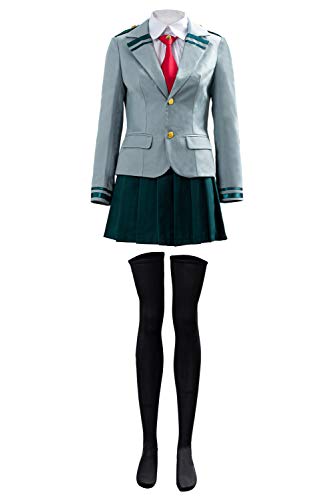 DANGANCOS Womens Cosplay Tsuyu Asui Costume Anime School Girl Uniform Hoodie Jacket Outfit Dress Suit - Medium - Gray