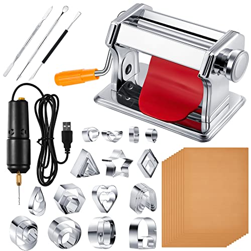 Amylove 51 Pcs Polymer Clay Press Machine Set 36 Pcs Polymer Clay Cutters for Jewelry Making with Usb Electric Mini Portable Handheld Drill 10 Clay Mats 3 Clay Sculpting Tools for Clay Earring Kit DIY