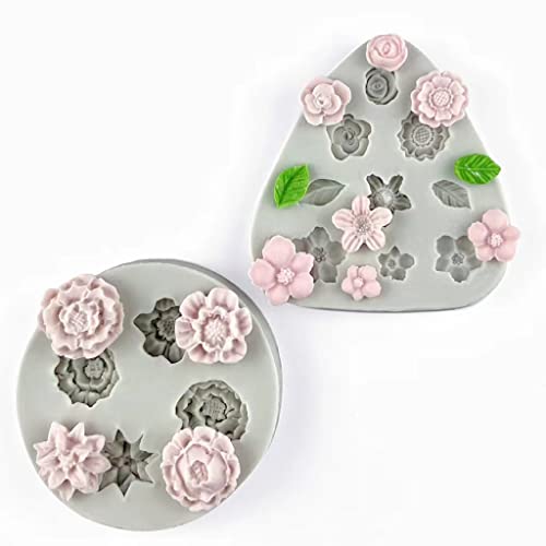 Flower Polymer Clay Molds, 2Pcs Polymer Clay Molds for Jewelry Making, Daisy Sunflower Rose Miniature Silicone Molds,Polymer Clay Molds for Polymer Clay Earrings Decoration (13Flowers) - 13Flowers