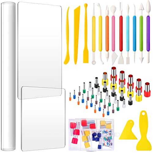 57 Pcs Polymer Clay Cutters Tools, Clay DIY Tool Set, Acrylic Clay Roller, Clay Polymer Acrylic Sheet, Plastic Scraper Backing Board, Stainless Steel Round Circle Shape Cutter for DIY Craft