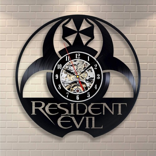 Vinyl Wall Clock Compatible with Resident Evil Made of Vinyl Record - Handmade Original Design - Great Gifts idea for Birthday, Women, Men, Friends