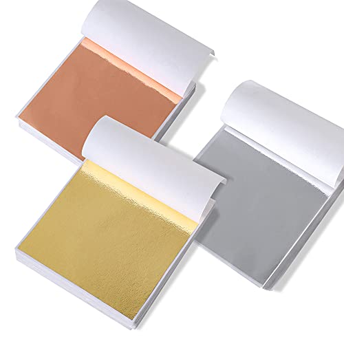 DECONICER 300pcs Imitaion Gold Leaf Sheets for Resin.3 Multi-Color Gold Foil Sheets (Gold,Silver,Rose Gold) are Suitable for Art,Crafts,Resin,Painting,Furniture,Decoration.3.15×3.35 inches. - 3COLOUR
