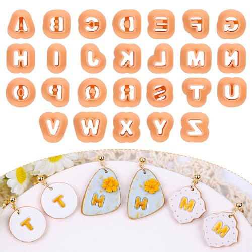 Puocaon Letters Polymer Clay Cutters - 26 Pcs Uppercase Letters Clay Cutters for Polymer Clay Jewelry, 3D Print Polymer Clay Cutters for Earrings, Letter Polymer Clay Jewelry Cutters Earrings - mini size