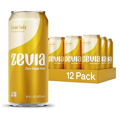 Zevia Zero Sugar, Cream Soda, Caffeine Free, 16 Fl Oz Cans (Pack of 12) - Cream Soda - 16 Fl Oz (Pack of 12)