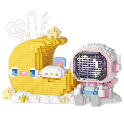 Elegrafy Astronaut Mini Building Blocks Micro Building Kits for Kids and Adults Space Toys with LED Lighting Kit Pen Holder Cute Moon Compatible with Nano (1880 Pieces) - Cute Moon Pen Holder