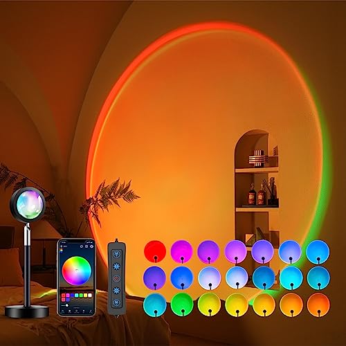 Tsrarey Sunset Lamp Projection, Not Only 21 Colors Sunset Lights, 180 Degree Rotation Led Light, Push Button Switch & APP Control Projector for Party Bedroom Decor - Multicolor-B