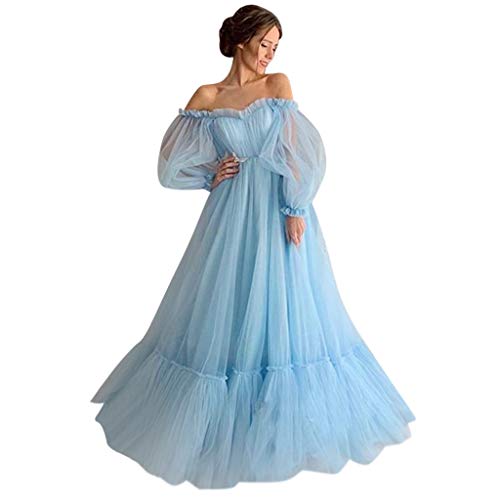 Womens Cocktail Dresses Elegant Halter Gradient Color Flowy Princess Tulle Dress Mesh Floral Wedding Evening Party Gowns - Large - Blue C