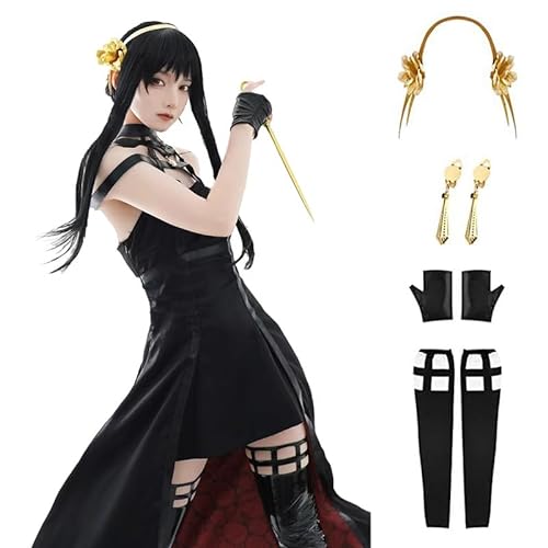 NQIQIN Yor Forger Cosplay Costume Outfit Forger Cosplay Dress Full Set Spy Family Cosplay Halloween Costume for Women - Black - X-Large