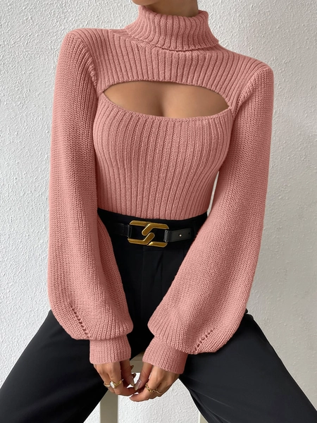 SHEIN BAE Turtleneck Cut Out Eyelet Detail Sweater