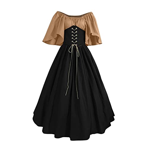 Juniors Boat Neck Dresses Dresses for Women Long Sleeve Medieval Goth Cosplay Midi Fall Summer Dresses 2023 - Large - H-x48 Khaki