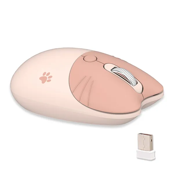 Cute Cat Wireless Mouse, Silent Mouse, 2.4G Wireless Mice, Candy Colors, Kawaii Mouse for Girls and Kids (Milk Tea) - Milk Tea