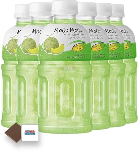 Mogu Mogu Flavored Drinks 6x320ml, MELON - Nata De Coco Juice - Refreshing Taste - Fun Drinking During Hot Summers Or Take Them On Trips & Picnics Boxed Treatz - Melon - 6