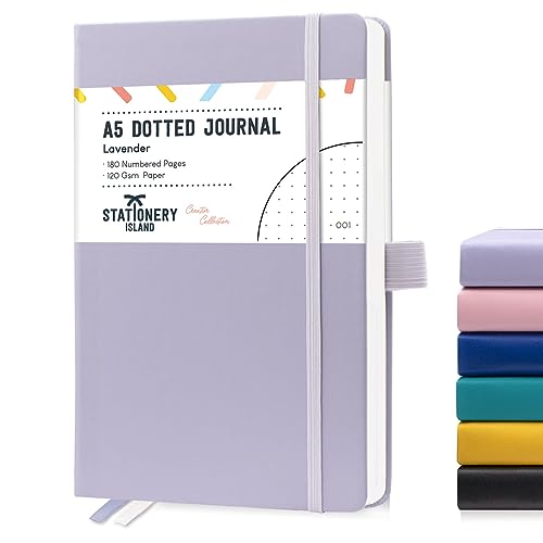 STATIONERY ISLAND A5 Bullet Dotted Journal, 180 Numbered Paged Hardcover Dotted Notebook, 120gsm Thick Paper, 5.3"x8.4" for Journaling, Study and Travel (Lavender) - Lavender