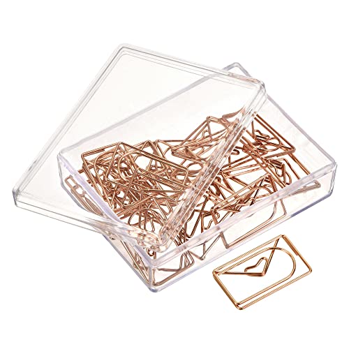 sourcing map Paper Clips Envelope Shape with Box Rose Gold Tone for Organize Office Home, Pack of 20