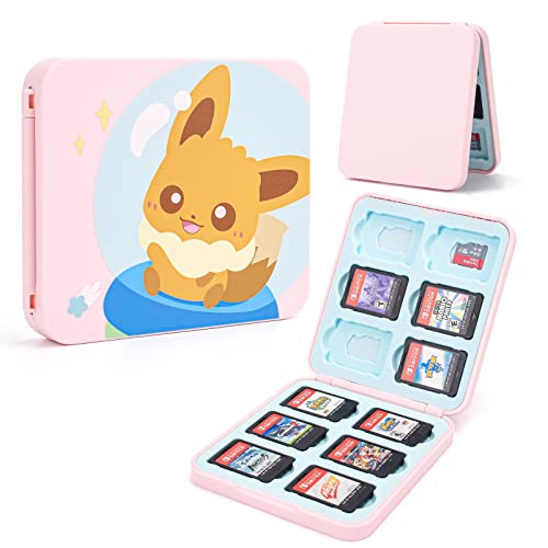 DLseego Switch Game Card Case Compatible with Switch/Switch OLED/Switch Lite,Game Card Holder Storage Box with 12 Game Card and 12 Micro SD Card Slots-Pink Foxes - Pink2