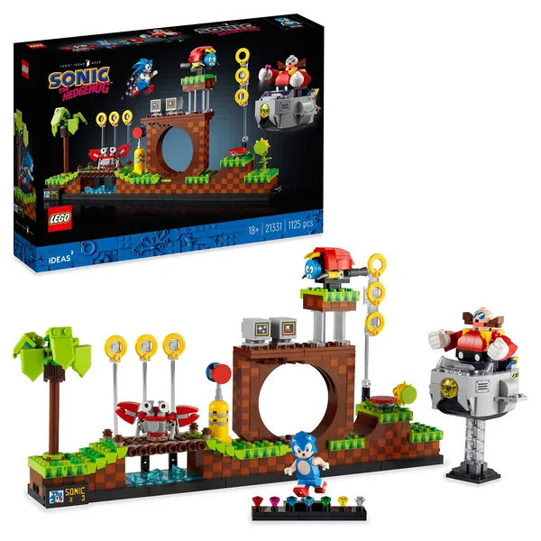 LEGO 21331 Ideas Sonic the Hedgehog – Green Hill Zone Set with Dr. Eggman Figure and Eggmobile, Nostalgic 90's Gift Idea for Adults