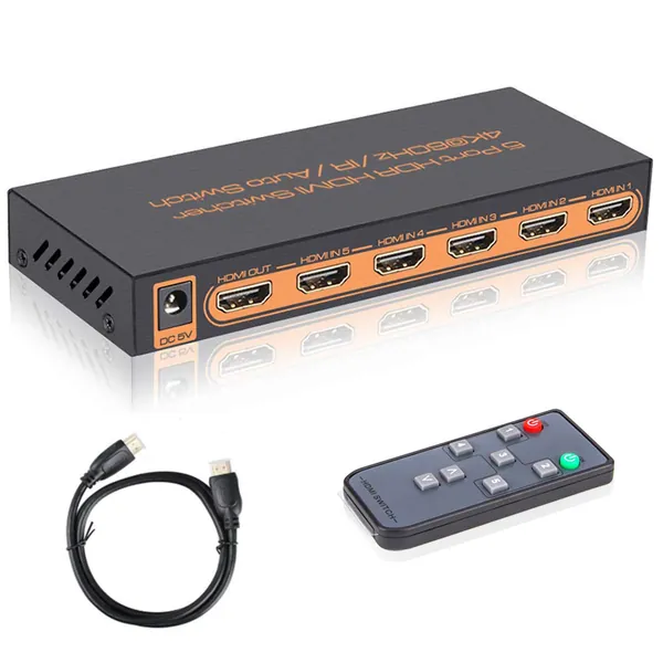 HDMI Switch 4k, HDMI Splitter Switch 5 In 1 Out HDMI Switcher with IR Remote Support 4K 60hz, 2K, 1080P, 3D, HDCP 2.2, UHD, HDR for PS 3/4, XBOX One/360, DVD Player, HDTV, Projector