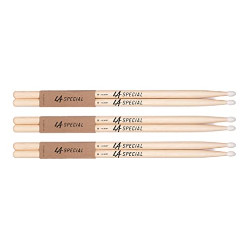 promark LA Specials Drum Sticks - 5B Drumsticks - Drum Sticks Set for Acoustic Drums or Electronic Drums - Oval Nylon Tip - Hickory Drum Sticks - Consistent Weight and Pitch - 3 Pairs - 5b - Nylon Tip