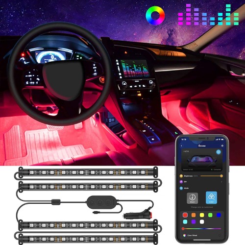 Govee LED Car Lights with App Control, Smart Interior Car Lights with DIY Mode and Music Mode, RGB Car Lights with 2 Lines Design, Under Dash Interior Lights for Car with Car Charger, DC 12V