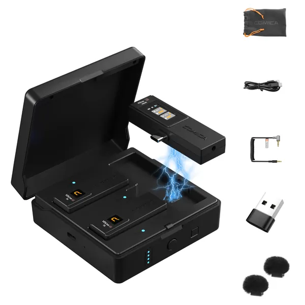 USB C Wireless Lavalier Microphone, Comica VDLive10 Dual Wireless Lapel Mic with Charging Case, Duplex Transmission, Lav Mic for Vlogging Streaming YouTube on Type-C Smartphone Laptop and Camera - VDLive10 USB(B)