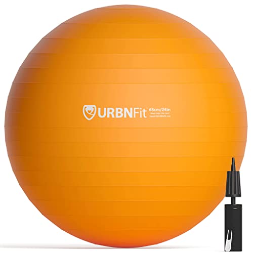 URBNFit Exercise Ball - Yoga Ball in Multiple Sizes for Workout, Pregnancy, Stability - Anti-Burst Swiss Balance Ball w/Quick Pump - Fitness Ball Chair for Office, Home, Gym - Orange - 26IN