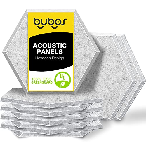 BUBOS 12 Pack Hexagon Acoustic Panels Soundproof Wall Panels,14 X 13 X 0.4Inches Sound Absorbing Panels Acoustical Wall Panels, Acoustic Treatment for Recording Studio, Office, Home Studio,Silver Grey - 12 Pack - Silver Grey
