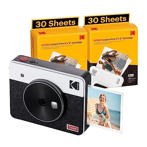 KODAK Mini Shot 3 Retro 4PASS 2-in-1 Instant Digital Camera and Photo Printer (3x3 inches) + 68 Sheets Cartridge Bundle, White - Camera + 68 Sheets - White