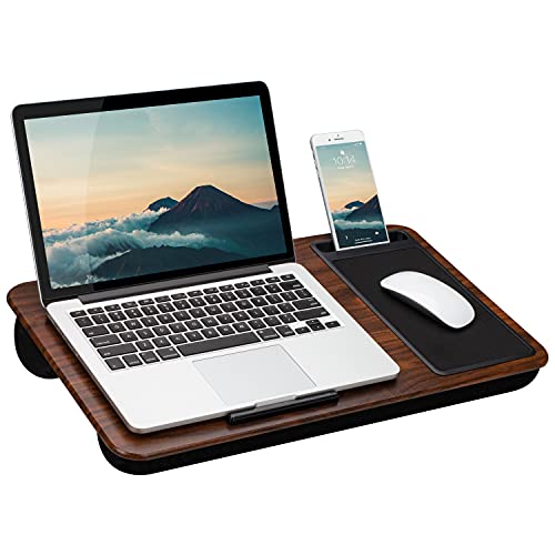 LAPGEAR Home Office Lap Desk with Device Ledge, Mouse Pad, and Phone Holder - Espresso Woodgrain - Fits up to 15.6 Inch Laptops - Style No. 91575 - Home Office - Espresso Woodgrain