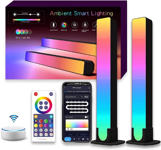 Smart LED Light Bars, 2 Pack 24cm RGBICWW WiFi Gaming Lights Ambient Lighting, TV Backlight Work with Alexa and Google Assistant