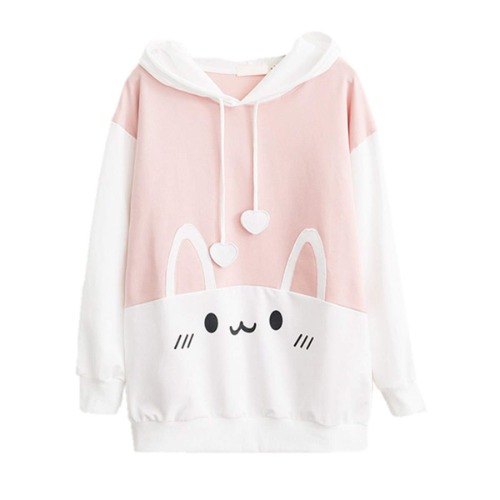 Packitcute Bunny Hoodie Kawaii Print Loose Casual Pullover Hoodie Tops