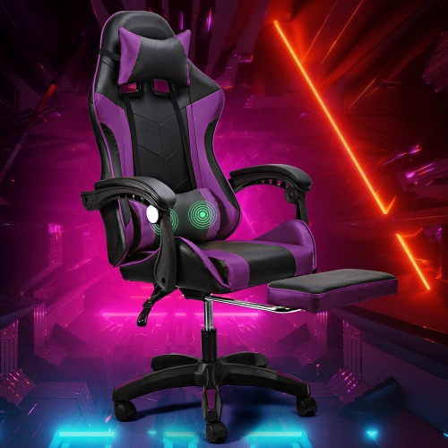 Furb Gaming Chair Two Point Massage Lumbar Ergonomic Executive Chair Racing Chair Recliner with Footrest and Headrest, SGS Listed Gas-Lift,110KG Capacity-Purple