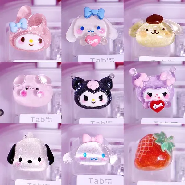 Kawaii Cute Cinnamoroll,Kuromi,Sanrio keycap,Cartoon Crystal Pink keycap, ESC Mechanical Keyboard Anime Custom Resin Artisan key cap Set