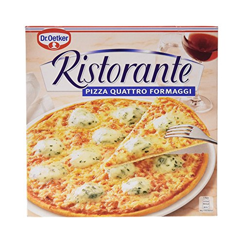 🦇PARA DANNY: DR. OETKER Ristorante Pizza Quattro Formaggi, Pizza de Masa Fina y Crujiente y Abundante Topping, Pizza Quatto Formaggi, Queso Mozzarella, Edamer, Emmental y Azul - 340g