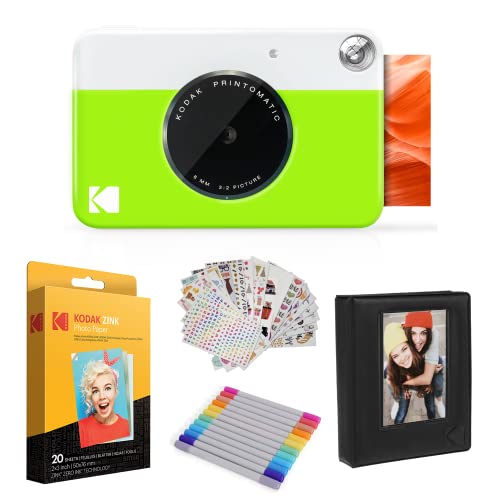 KODAK Printomatic Cámara instantánea (Verde) Paquete de Regalo con Papel fotográfico Zink (20 Hojas) y más - Verde - Paquete de inicio