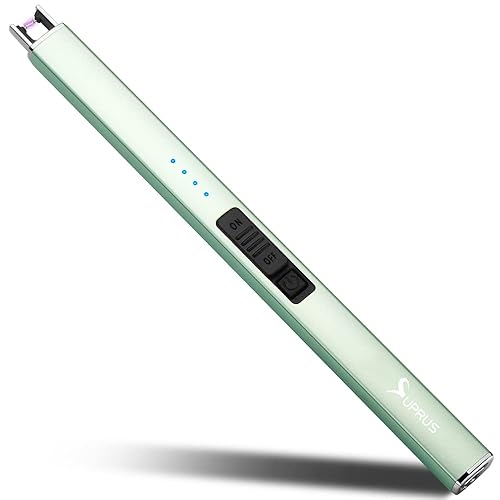 SUPRUS Electric Lighter Arc Windproof Flameless USB Lighter Rechargeable Lighter with Safety Lock for Candle BBQ Camping (Green) - Green