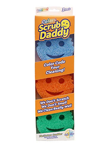 Scrub Daddy Sponge Set -Colors -Scratch-Free Sponges for Dishes and Home,Odor Resistant, Soft in Warm Water, Firm in Cold, Deep Cleaning, Dishwasher Safe,Multi-use,Functional,Ergonomic,Multicolor,3 Count (Pack of 1)