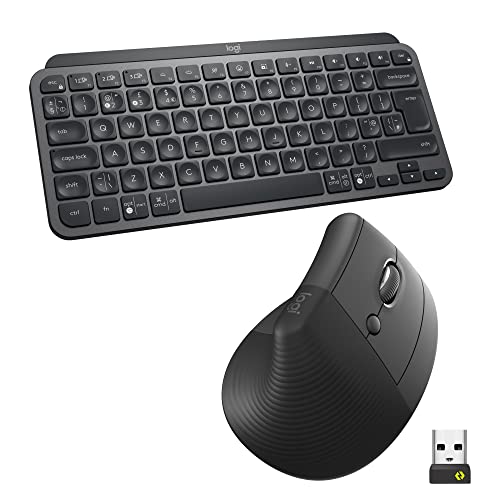 Logitech MX Keys Mini Keyboard and Lift Vertical Ergonomic Mouse Combo - Wireless, Backlit Keys, Bluetooth or Logi Bolt USB receiver, Quiet, Windows/macOS/iPadOS, Laptop, PC, QWERTY UK - Grey - Grey - Combo - Right-Handed