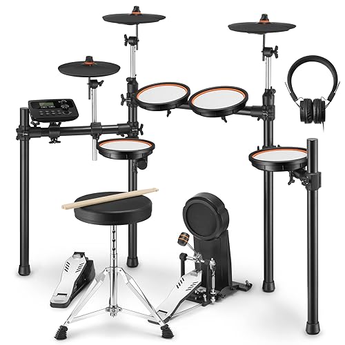 Donner DED-100 Electric Drum Kit for Adults, Electronic Drums Beginner Full Size with 425 Sounds, Twin-Pedal Compatibility, Headphone/Stick/Drum Throne Included,and 40 Melodics Lessons Black - DED-100