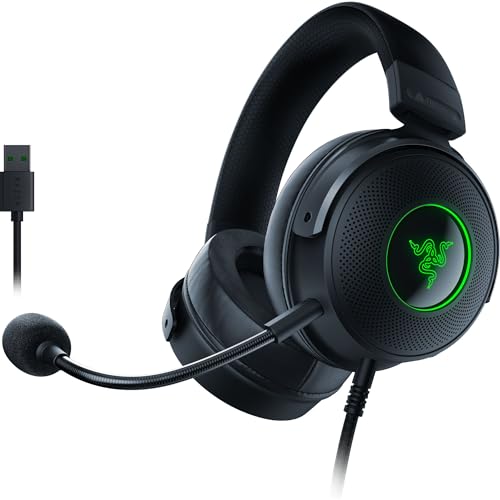 Razer Kraken V3 - Casque Gaming USB Filaire avec Razer Chroma RGB (Haut-parleurs TriForce de 50mm, Son Spatial THX, Microphone Amovible Cardioïde HyperClear) Noir - Kraken V3 - Noir