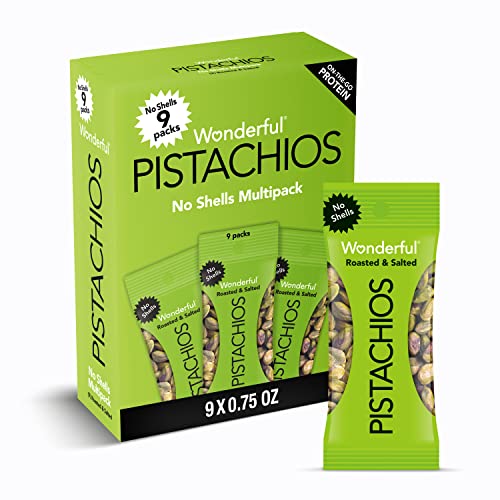 Wonderful Pistachios No Shells, Roasted & Salted Nuts, 0.75 Ounce Bags (Pack of 9), Protein Snack, Carb-Friendly, Gluten Free, On-the-go, Individually Wrapped Snack - Roasted & Salted - 0.75 Ounce (Pack of 9)